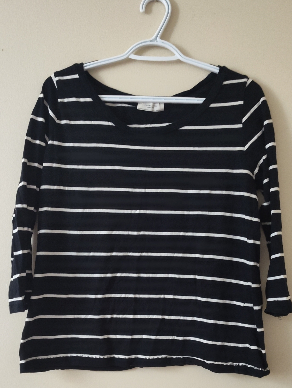 5/$25 SALE Zara W&B Organic Cotton Large Black & White Striped Long Sleeve Tee